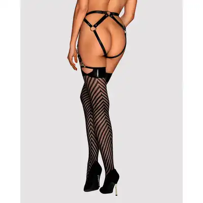 Obsessive - S818 Stockings S/M. Czarne drapieżne pończochy. Delikatny i zmysłowy materiał rozpalający zmysły