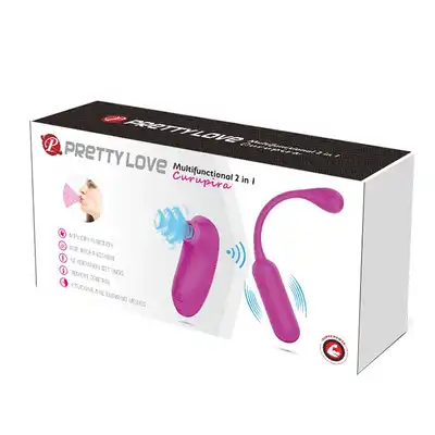 Pretty Love - Curupira. Wielofunkcyjny zestaw dwóch zabawek erotycznych. Wibrator/pilot z 4 powietrznymi funkcjami ssania i dmuchania oraz wibrujące jajeczko z 12 funkcjami drgań.