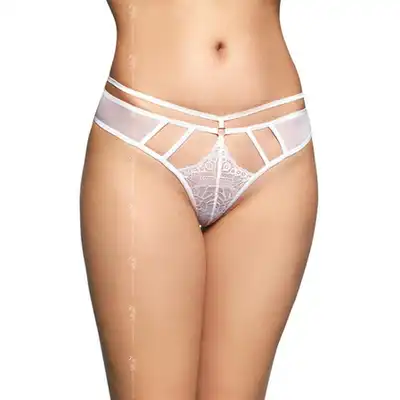 SoftLine - G-String 2490 S/M White. Kuszące stringi z transparentnej siateczki. Zniewalające wycięcia. Zaprezentuj seksowną klasę przez swoim partnerem