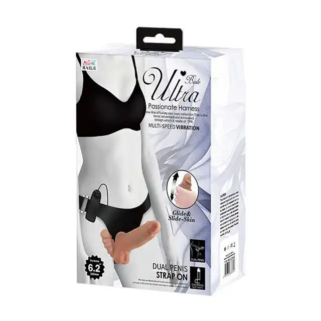 Baile - Ultra Passionate Double Harness. Fantastyczny podwójny strap-on dildo z funkcją wibracji. Popularny strap-on, który oferuje niesamowitą wartość i zapewnia pełną satysfakcję.