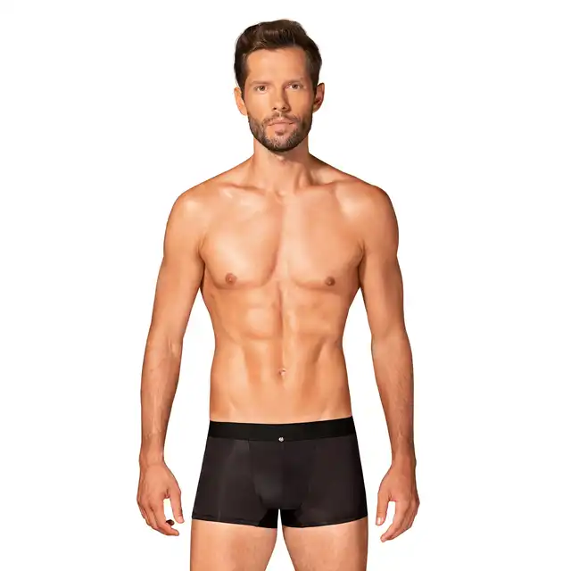 Obsessive - Boldero Boxer Black S/M - klasyczne czarne bokserki z elementami intrygującej siateczki. Nowość wśród bielizny dla mężczyzn 