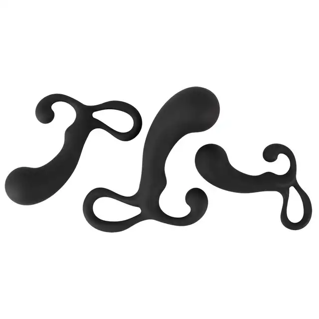 Rebel - 3 Piece Prostate Plug Set. Zestaw trzech czarnych wtyczek analnych, o kształcie idealnie stymulującym prostatę