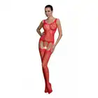 Passion - ECO BS007. Elegancki czerwony ekologiczny bodystocking z motywem wiązania gorsetowego 
