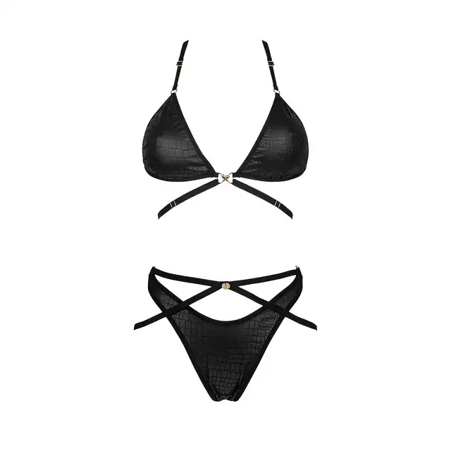 Obsessive - Cobra Nive Set L/XL. Wyjątkowy komplet bielizny z nutką pikanterii. Seksowne, zwierzęce printy z kuszącymi paseczkami, które zniewalająco działają na wyobraźnię!