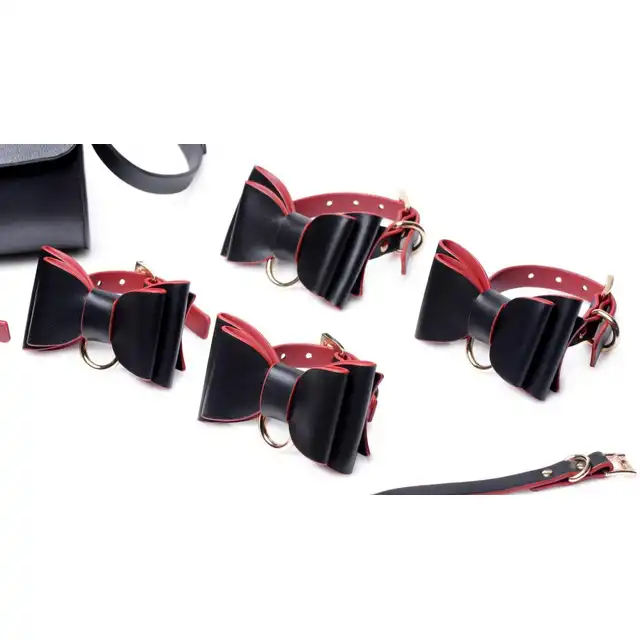 Master Series - Bow Luxury BDSM Set With Travel Bag. Luksusowy zestaw do BDSM zapakowany w elegancką torbę do przechowywania i podróży. Zestaw z kokardkami
