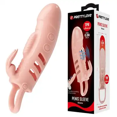 Pretty Love - Sloane Flesh. Wibrująca nakładka na penisa z uszkami królika. Super stymulacja penisa i łechtaczki!