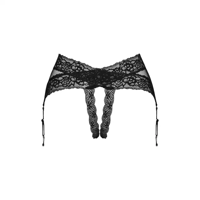 Obsessive - Lacrisia Garter Belt XL/2XL. Czarny, otwarty pas do pończoch. Pokaż swoją delikatność i zmysłowość