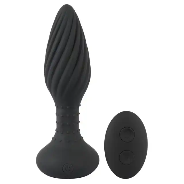 Anos - Remote Controled Butt Plug. Czarny, wibrujący plug analny z obracającymi kulkami. 10 trybów wibracji sterowane pilotem