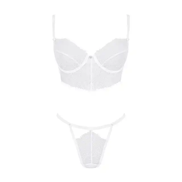 Obsessive - Bianelle Set L/XL. Niezwykle seksowny komplet białej bielizny. Piękne podkreślenie wszystkich atutów kobiecej sylwetki