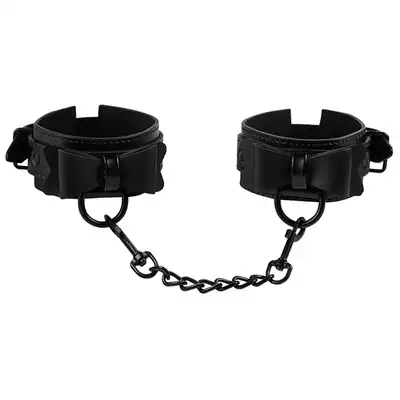 Sportsheets - Sincerely Bow Tie Cuffs - czarne mankiety z łańcuchem i kokardkami