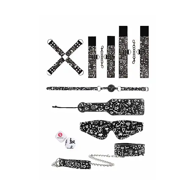 Ouch! - Printed Bondage Kit. Zestaw BDSM z wzorami w stylu Street Art Fashion. Zawiera wszystko czego potrzebujesz do udanej seksualnej sesji zniewalania