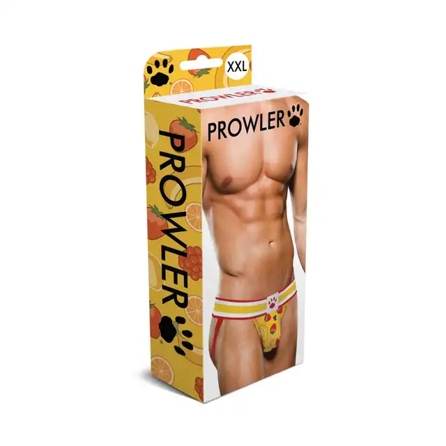Prowler - Fruits Jock Slip XL. Soczyście seksowne i owocowe slipy dla mężczyzn z otwartym tyłem i ekspozycją pośladków 