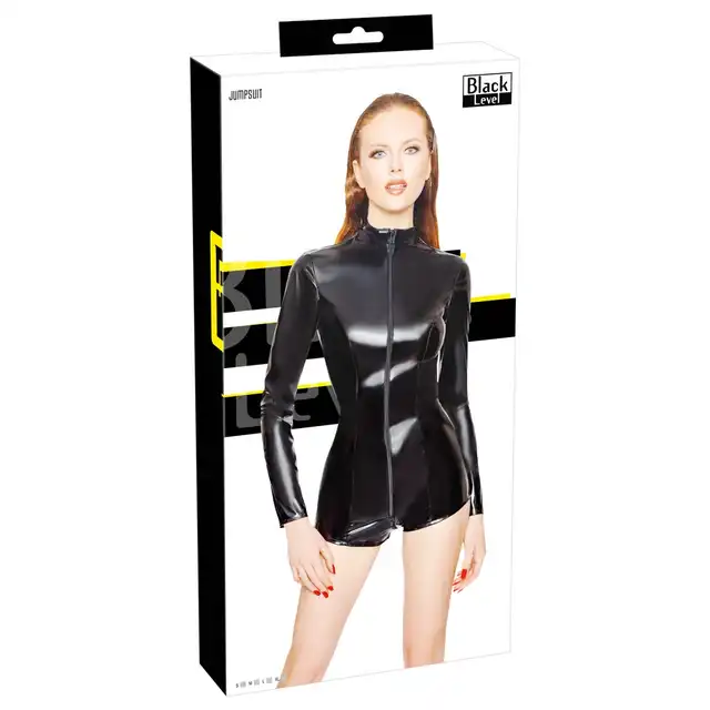 Black Level - Vinyl Jumpsuit L - czarny, winylowy kombinezon. Niezwykle seksowny 