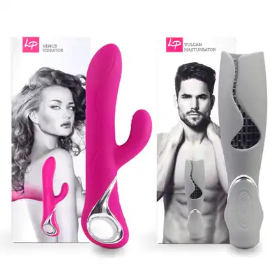 Lovers Premium - Venus &amp; Volcan. Zaskakujący zestaw dla par. Wibrator podwójny i wibrujący masturbator. Idealne duo do podkręcenia atmosfery w związku.