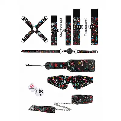 Ouch! - Tattoo Style Bondage Kit. Zestaw BDSM z wzorami w stylu Old School Tattoo. Zawiera wszystko czego potrzebujesz do udanej seksualnej sesji zniewalania