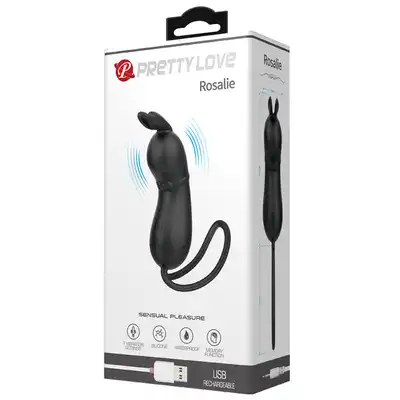 Pretty Love - Rosalie. Czarne wibrujące jajeczko w kształcie uroczego króliczka. 7 funkcji wibracji w silikonowym wydaniu