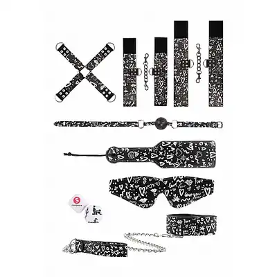 Ouch! - Printed Bondage Kit. Zestaw BDSM z wzorami w stylu Street Art Fashion. Zawiera wszystko czego potrzebujesz do udanej seksualnej sesji zniewalania