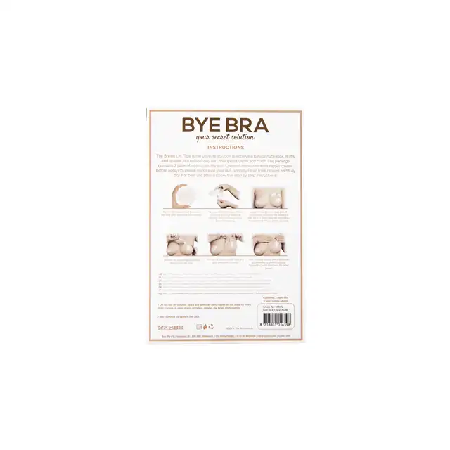 Bye Bra - Breast Lift Tape 3 Pairs D-F. Taśmy do biustu i nakładki na sutki. Renomowana jakość i wytrzymałość. Podniesiony biust bez stanika 