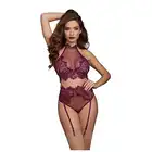 Dreamgirl - Bralette &amp; Garter Panty - M - Mulberry - komplet zmysłowej bielizny w kolorze filetowym. Wyjątkowo seksowny 