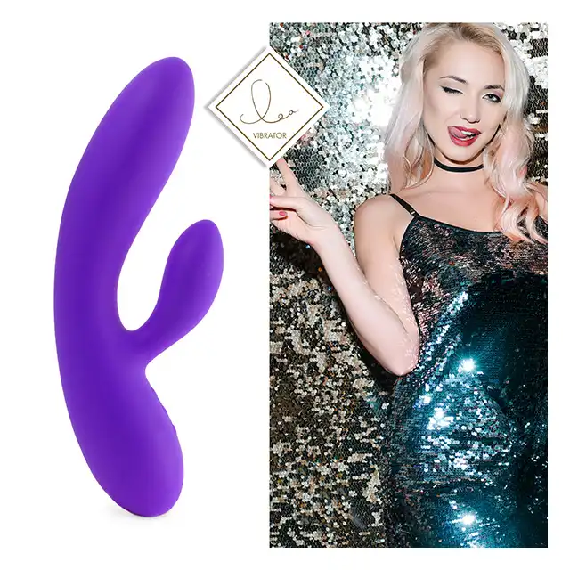 FeelzToys - Lea Purple Glitter - wibrator z króliczkiem do perfekcyjnej stymulacji. Dwa silniki sterowane niezależnie 