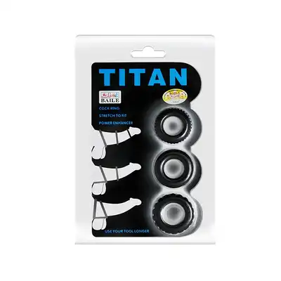 Baile - Titan Cock Rings. Zestaw trzech ringów erekcyjnych na penisa. Naturalne wzmocnienie erekcji. Wydłuż swój stosunek