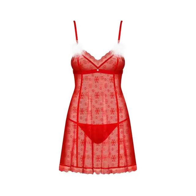 Obsessive - Claussica Babydoll XL/2XL. Seksowny strój mikołajki. Bardzo prześwitujący, świetnie podkreśla sylwetkę. 