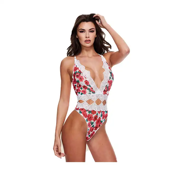 Baci - White Floral &amp; Lace M/L - koronkowe body w kwiecisty wzór. Zmysłowo odkryte plecy. Mega Oferta -70%