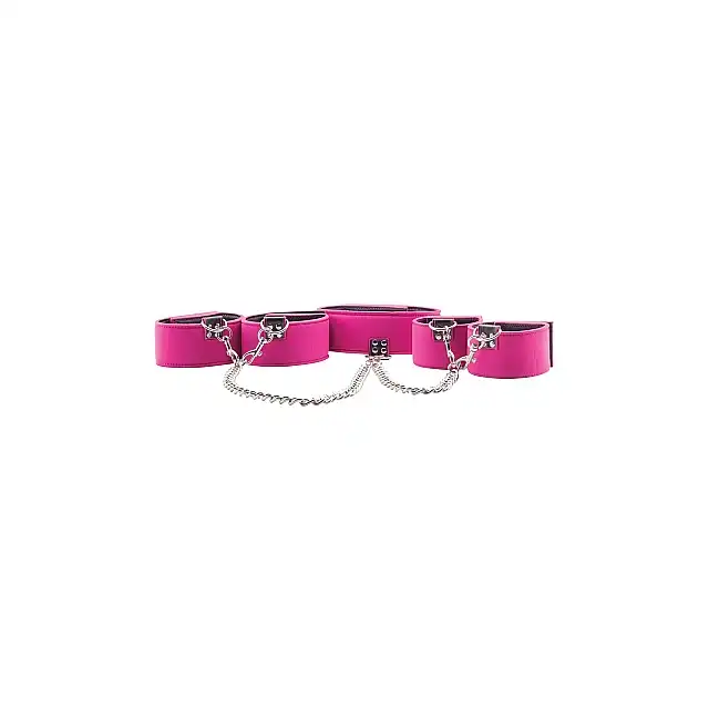 Ouch! - Reversible Collar With Wrist&amp;Ankle - dwustronna obroża i kajdanki na ręce i kostki. Zmysłowa sesja BDSM 