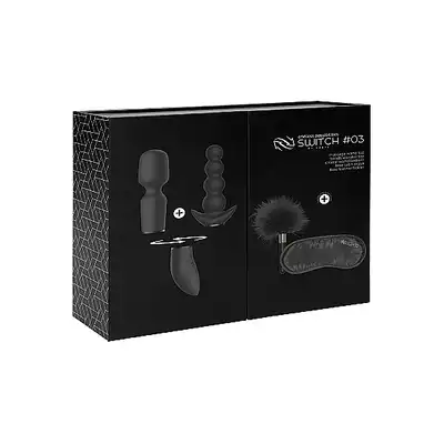 Shots - Switch Kit #3 Black - zestaw wibratorów z wymiennymi główkami oraz zmysłowa opaską i delikatnym piórkiem. Ostatnia sztuka!