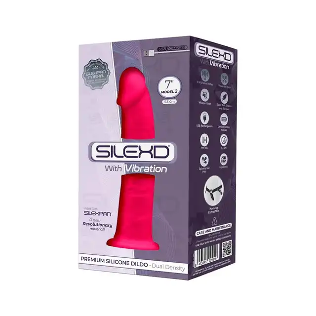 Silexd - 7" Model 2 With Vibration. Różowy silikonowy wibrator realistyczny, Mocna przyssawka pozwala na ostrą zabawę bez trzymanki