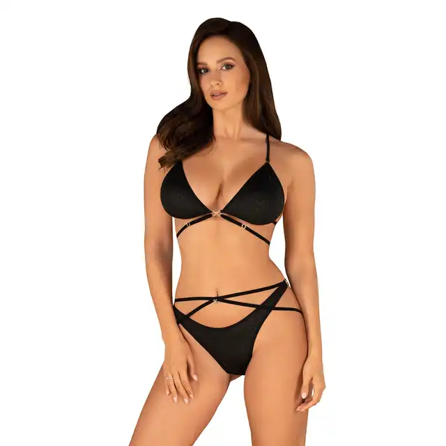 Obsessive - Cobra Nive Set L/XL. Wyjątkowy komplet bielizny z nutką pikanterii. Seksowne, zwierzęce printy z kuszącymi paseczkami, które zniewalająco działają na wyobraźnię!