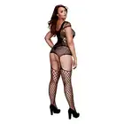 Baci - Corset Front Suspender Fishnet Queen Size. Bodystocking z pięknej, wzorzystej siateczki. Doskonałe dopasowanie do ciała z iluzją gorsetu i pończoch.