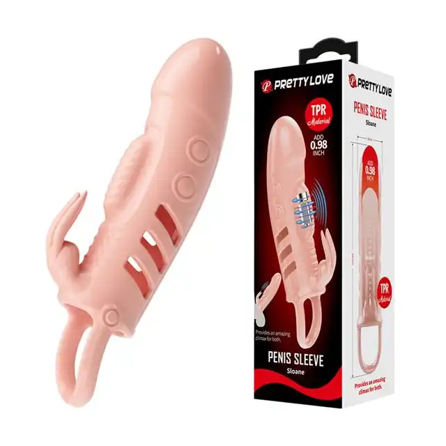Pretty Love - Sloane Flesh. Wibrująca nakładka na penisa z uszkami królika. Super stymulacja penisa i łechtaczki!