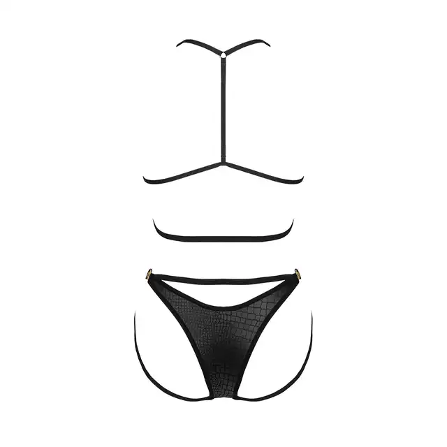 Obsessive - Cobra Nive Set L/XL. Wyjątkowy komplet bielizny z nutką pikanterii. Seksowne, zwierzęce printy z kuszącymi paseczkami, które zniewalająco działają na wyobraźnię!