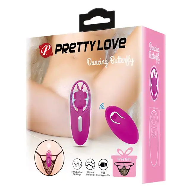 Pretty Love - Dancing Butterfly. Dyskretny wibrator łechtaczkowy z motylkiem. Wibrująca bielizna. 12 trybów sterowane za pomocą pilota. W zestawie darmowa bielizna w cętki.