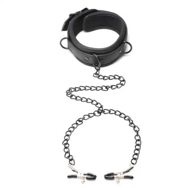 Master Series - Collared Temptress Collar - kołnierz połączony z zaciskami na sutki. Rozkręć sesję BDSM 