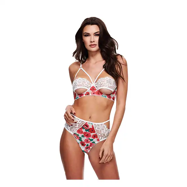 Baci - White Floral &amp; Lace Bra Set M/L - komplet bielizny w kwiecisty wzór. Mega Oferta -70%
