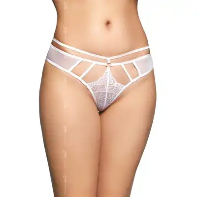 SoftLine - G-String 2490 S/M White. Kuszące stringi z transparentnej siateczki. Zniewalające wycięcia. Zaprezentuj seksowną klasę przez swoim partnerem