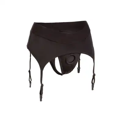 Calexotics - Boundless Thong Garter L/XL - stringi strap-on z pasem do pończoch. Rozkręć sesję BDSM