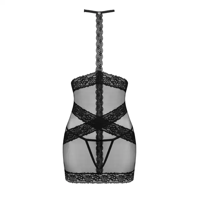 Obsessive - Lacrisia Chemise XS/S. Czarna koszulka z chokerem. Idealna koszulka dla delikatnych kobiet z pazurem