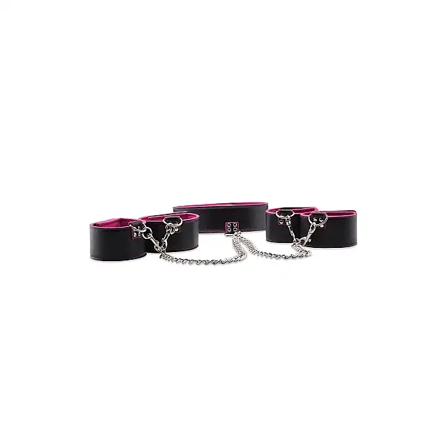 Ouch! - Reversible Collar With Wrist&amp;Ankle - dwustronna obroża i kajdanki na ręce i kostki. Zmysłowa sesja BDSM 