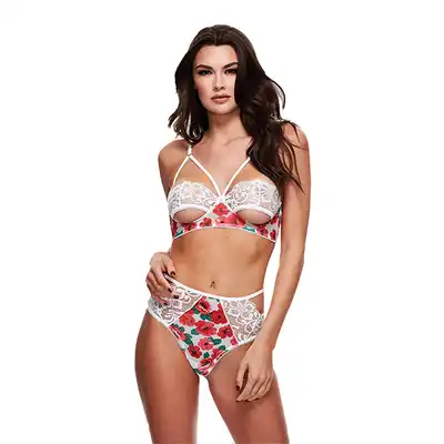 Baci - White Floral &amp; Lace Bra Set M/L - komplet bielizny w kwiecisty wzór. Mega Oferta -70%