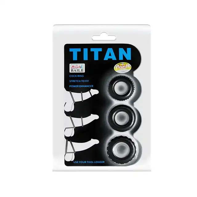 Baile - Titan Cock Rings. Zestaw trzech ringów erekcyjnych na penisa. Naturalne wzmocnienie erekcji. Wydłuż swój stosunek