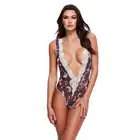 Baci - Grey Floral &amp; Lace Teddy M/L - przykuwające uwagę body ze zmysłowo odkrytymi plecami i głębokim dekoltem