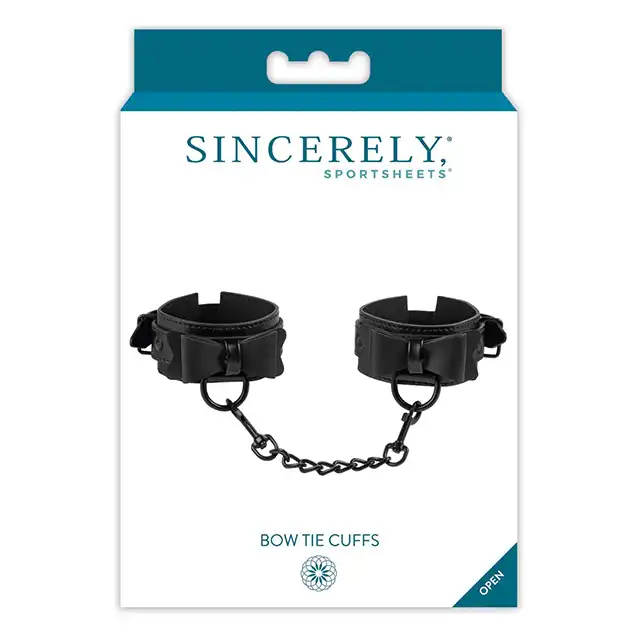 Sportsheets - Sincerely Bow Tie Cuffs - czarne mankiety z łańcuchem i kokardkami