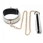Master Series - Kink in the Dark Collar &amp; Belt. Zestaw obroży ze smyczą w biało-złotej kolorystyce. Materiał świecący w ciemności!
