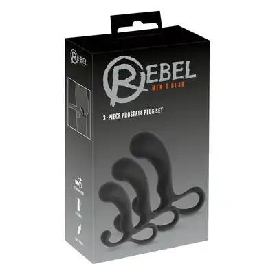 Rebel - 3 Piece Prostate Plug Set. Zestaw trzech czarnych wtyczek analnych, o kształcie idealnie stymulującym prostatę