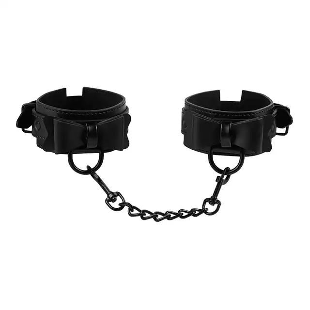 Sportsheets - Sincerely Bow Tie Cuffs - czarne mankiety z łańcuchem i kokardkami