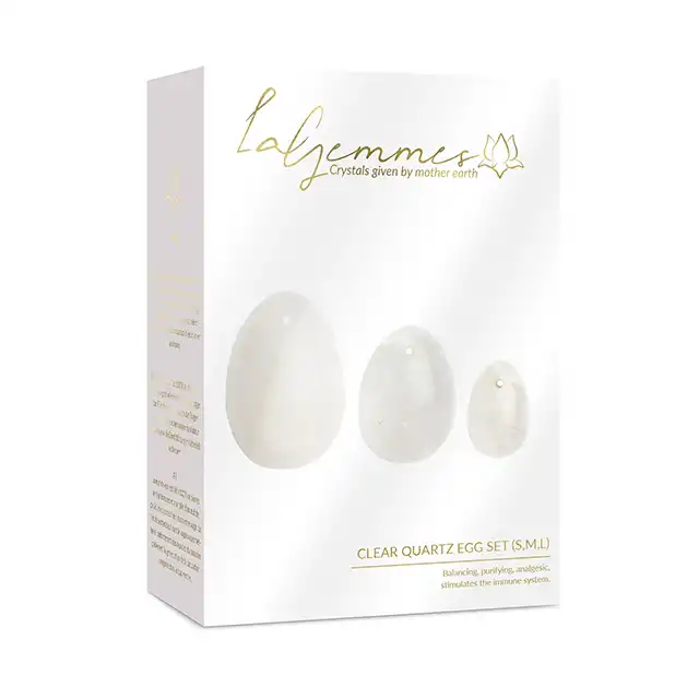 La Gemmes - Yoni Egg Set Clear Quartz - ekskluzywne jajeczka wykonane z kamieni szlachetnych. Noś jako biżuterię 