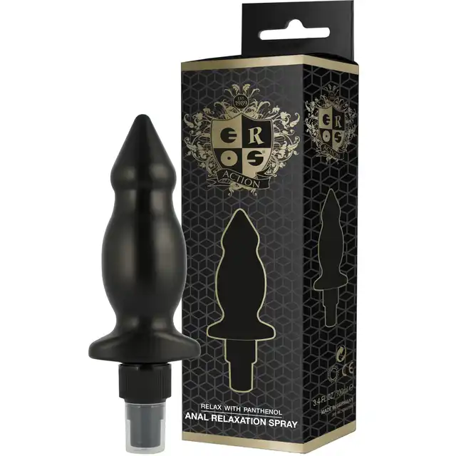 Eros - Anal Relax Spray With Panthenol 100 ml.  Relaksujący spray analny w kształcie pluga. Z kojącym pantenolem 